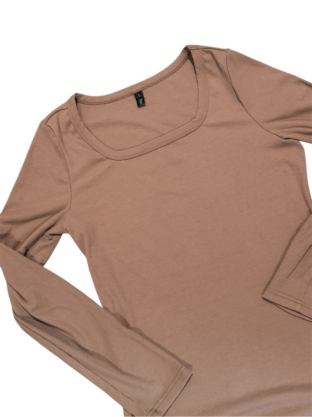 NWOT Amazon Women’s Brown Ribbed Square Neckline Fall Longsleeve Tee Top L